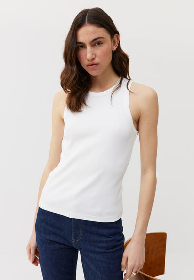 débardeur côtelé coton bio loom blanc main