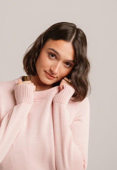 pull classique laine bio loom rose détail matière