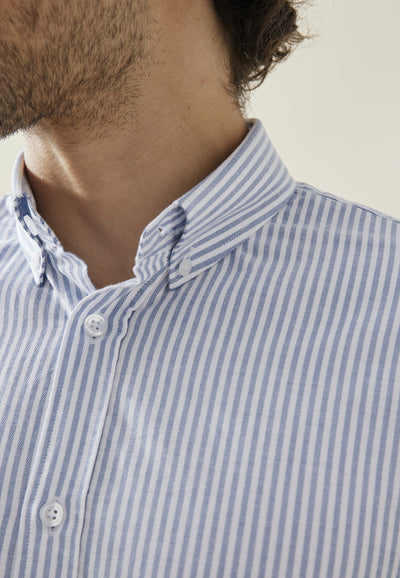 chemise oxford sans poche loom rayures bleues détail col