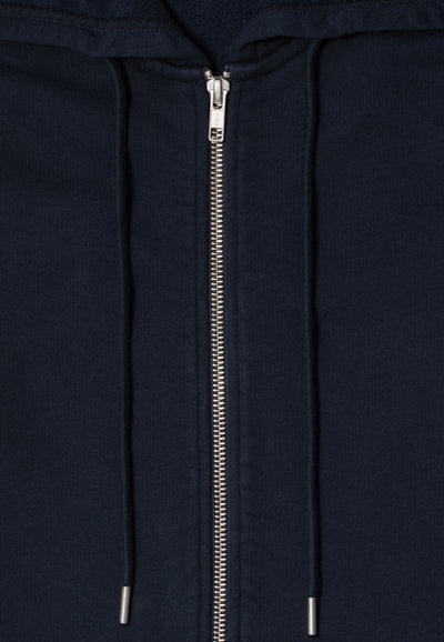 hoodie coton bio loom bleu marine détail zip