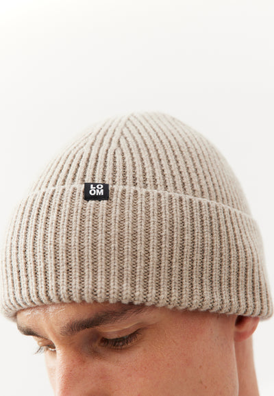 bonnet laine loom homme beige clair détail
