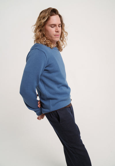 pull épais laine bio loom Bleu tempête main