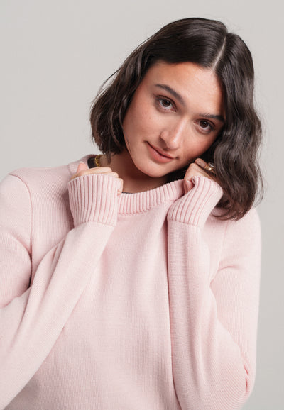 pull classique laine bio loom rose détail matière