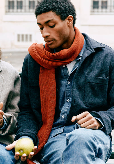 écharpe en laine loom terracotta homme main