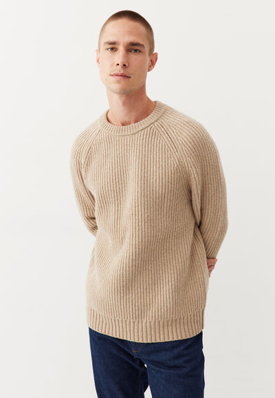 pull cotelé en laine bio loom beige main