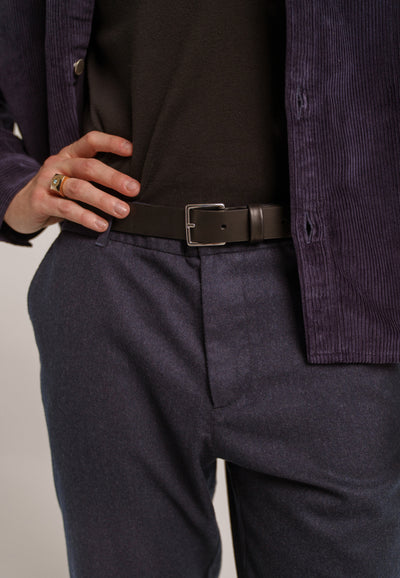 pantalon en flanelle bio loom bleu marine détail ceinture