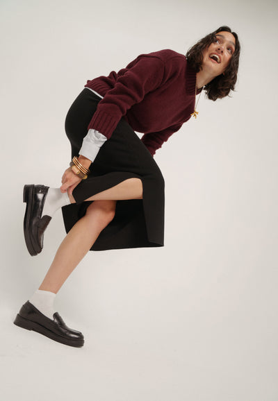 jupe longue en maille coton bio noir main