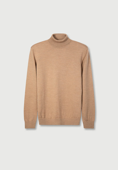 pull col roulé laine bio fin camel main