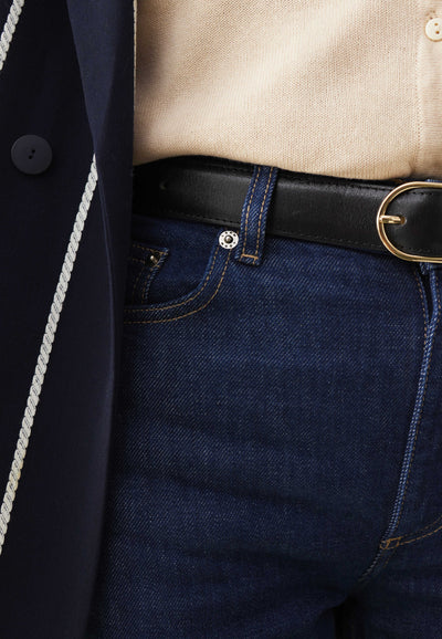 jean droit femme loom Bleu foncé détail poche
