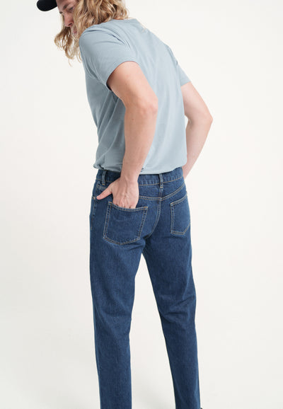 le jean droit homme coton bio loom Bleu stone dos