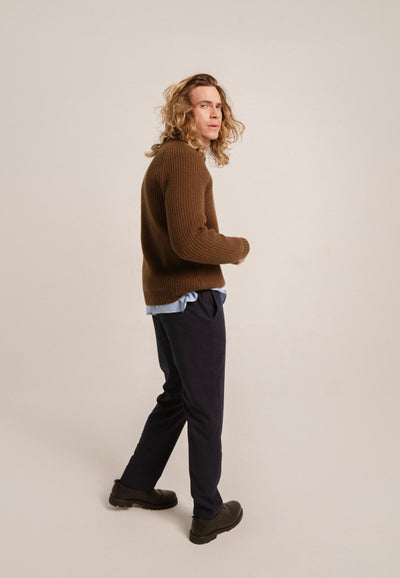 pull cotelé en laine bio loom marron dos