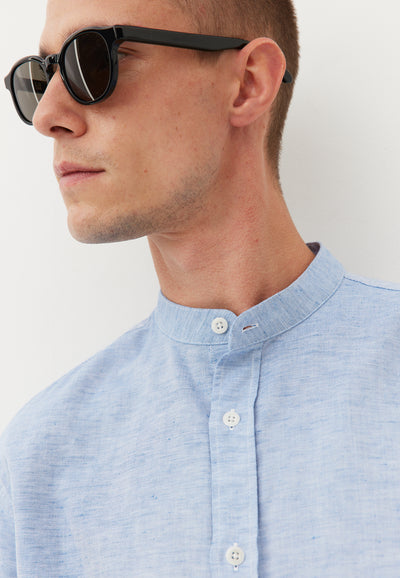 chemise col officier coton bio loom Bleu ciel détail col