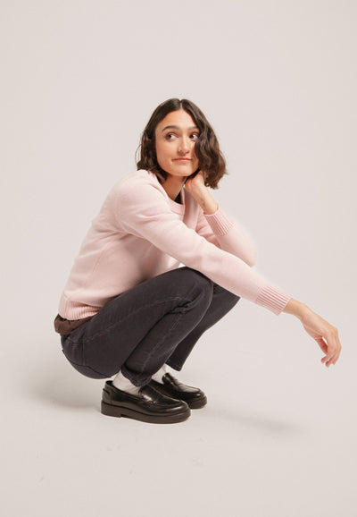 pull classique laine bio loom rose main