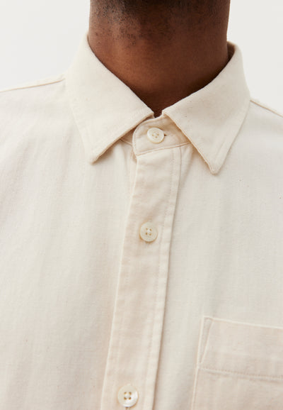 chemise en jean coton bio loom ecru détail col