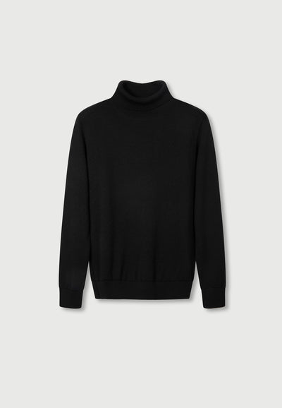 pull col roulé laine épais noir main