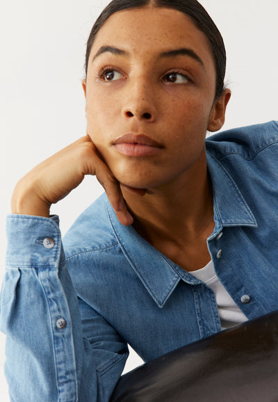 chemise en jean femme loom bleu clair détail col