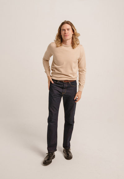 le pull fin coton laine bio loom beige en pied