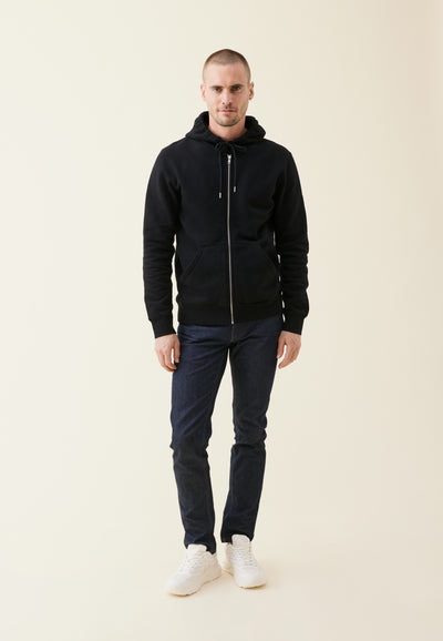 hoodie coton bio loom noir en pied main