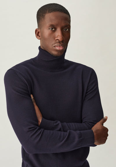 pull col roulé bio bleu marine