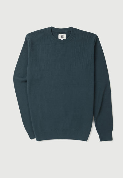 pull texturé coton bio loom Bleu Gris face 1 main