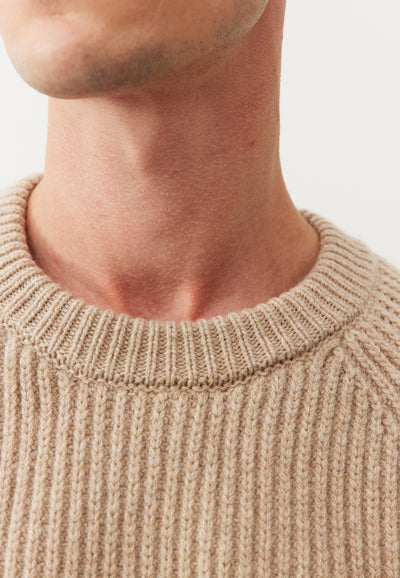 pull cotelé en laine bio loom beige détail col