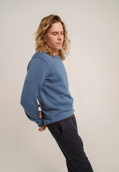 pull épais laine bio loom Bleu tempête main