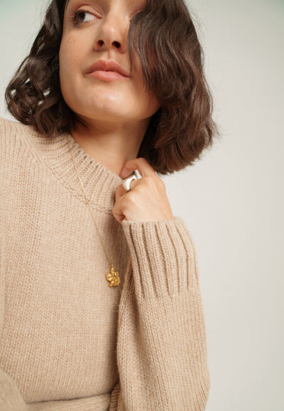 pull col montant coton bio made in france beige main