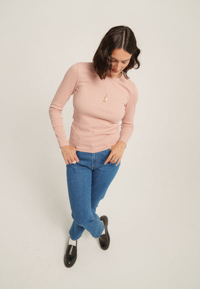 le t-shirt manches longues femme coton bio loom rose en pied-1