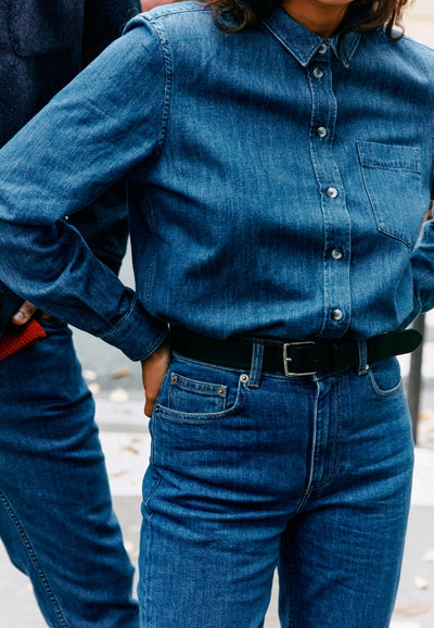 chemise en jean femme loom bleu moyen détail matière main
