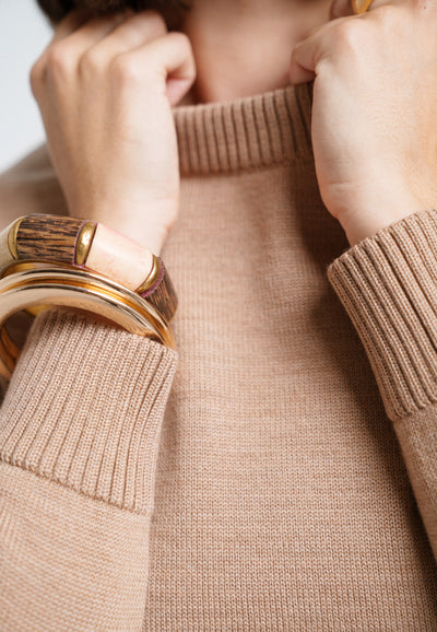 pull classique laine bio loom camel détail matière