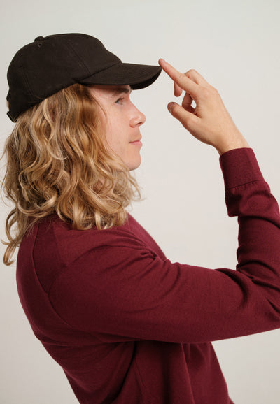 le pull fin coton laine bio loom aubergine profil