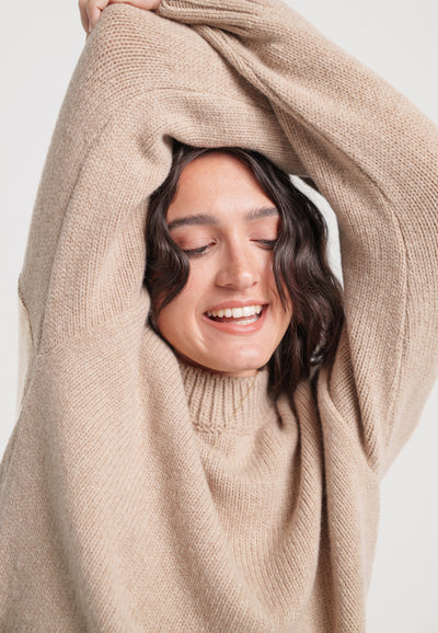 pull col montant coton bio made in france beige face 2