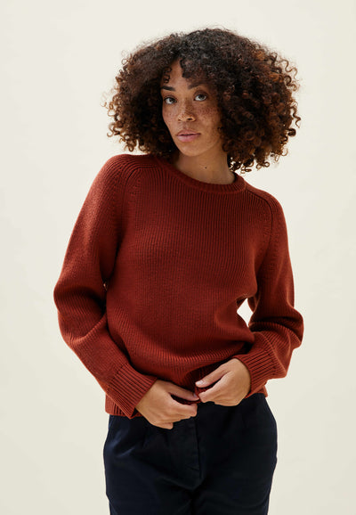 pull chaud laine loom terracotta face main
