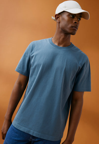 t-shirt heavyweight bleu tempête main