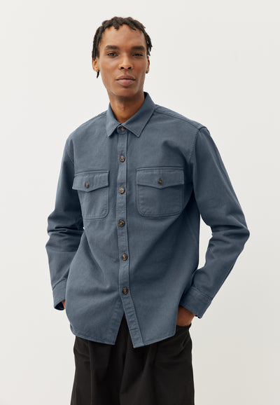 surchemise en coton bio loom Bleu acier main