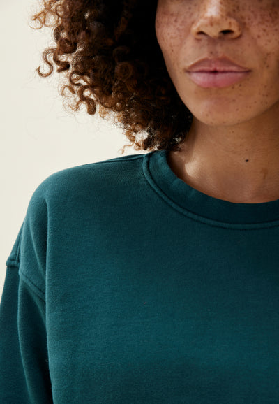 sweat femme coton vert canard détail col