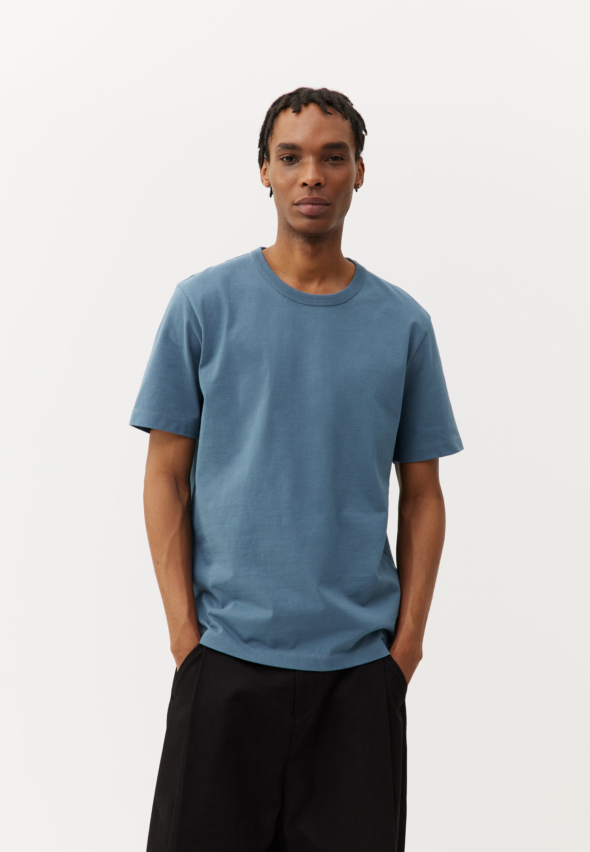 t-shirt heavyweight coton bio loom Bleu tempête main