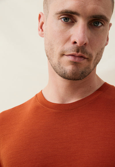 t-shirt mérinos loom orange closeup col