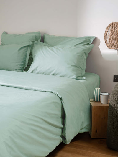 housse de couette coton bio loom vert pâle lit entier