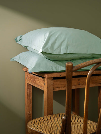 taie d'oreiller coton bio loom vert pâle main