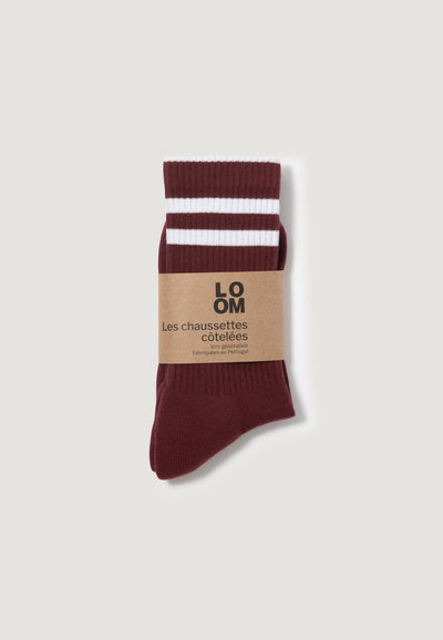 chaussettes côtelées bordeaux