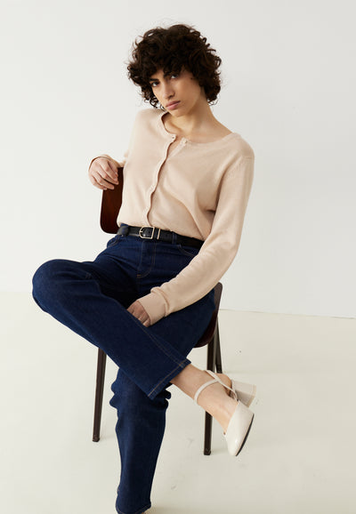 jean droit femme loom Bleu foncé assise main