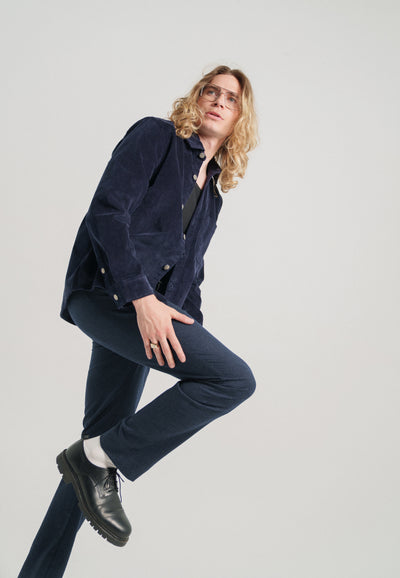 pantalon en flanelle bio loom bleu marine jambe