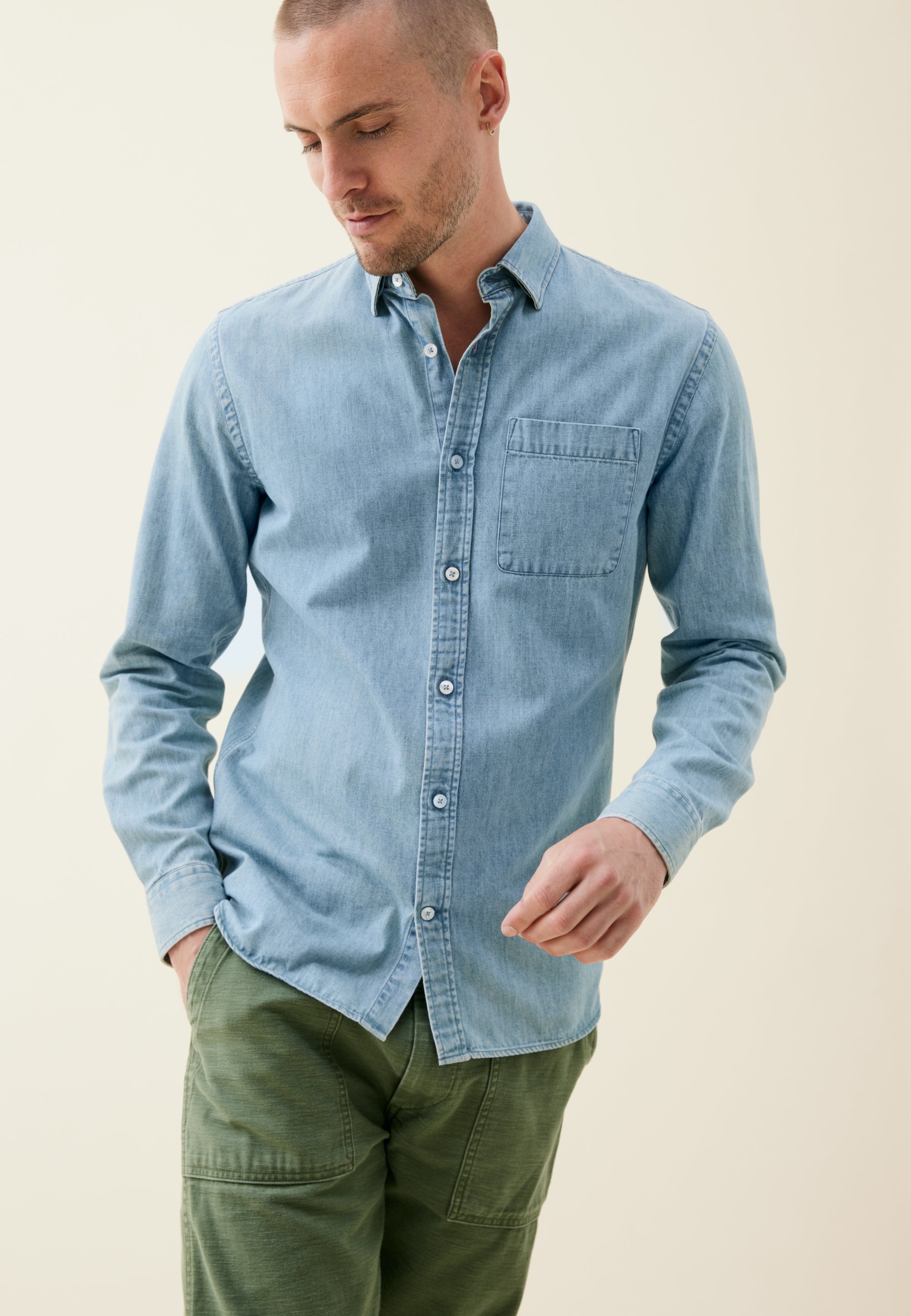 chemise en jean coton bio loom bleu clair main