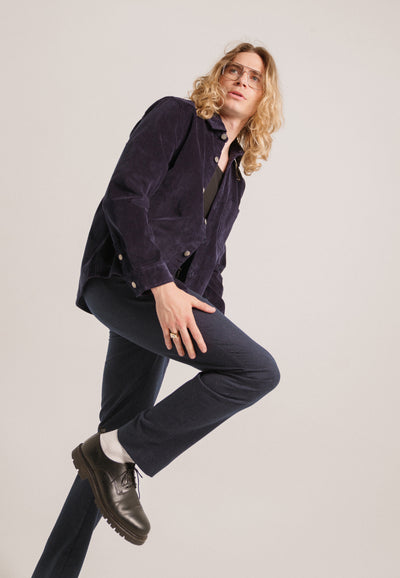 pantalon en flanelle bio loom bleu marine main