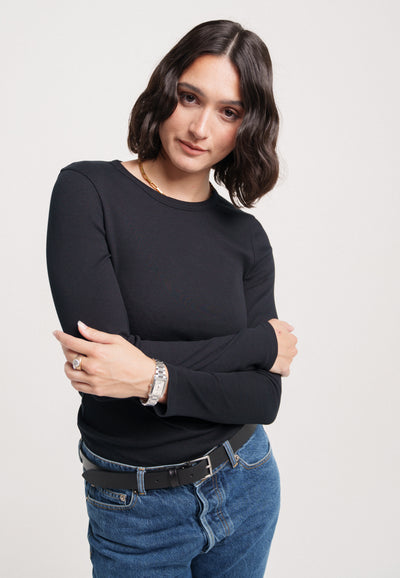 le t-shirt manches longues femme coton bio loom noir main