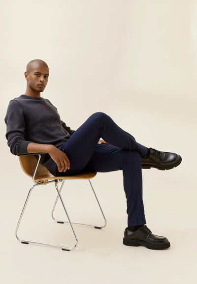 pantalon en flanelle de laine loom bleu marine look main