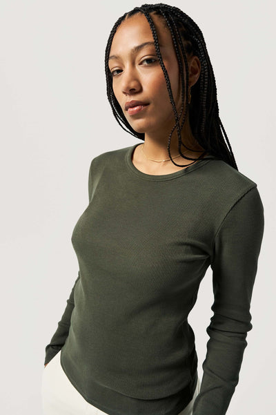 le t-shirt manches longues femme coton bio loom kaki face