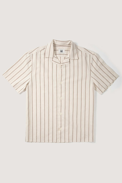 chemise manches courtes beige rayures marron 