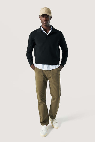 pantalon workwear coton bio loom Kaki clair face silhouette